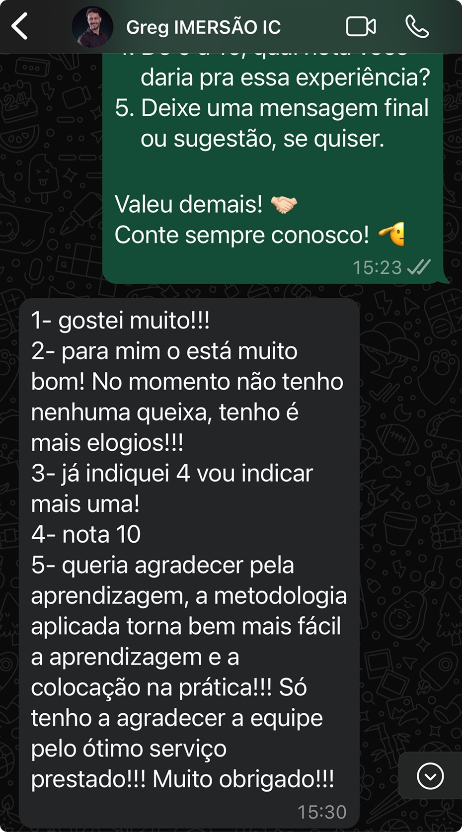Depoimento de aluno da imersão